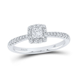 Captivating Elegance: 14kt White Gold Princess Diamond Square Halo Bridal Wedding Engagement Ring 1/2 Cttw - Top View