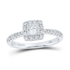 14kt White Gold Princess Diamond Square Halo Bridal Wedding Engagement Ring 7/8 Cttw - Top View