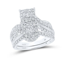 Load image into Gallery viewer, Captivating Love&#39;s Embrace 14kt White Gold Round Diamond 2-Stone Bridal Wedding Ring Band Set - Top View