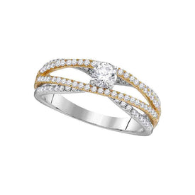 Exquisite Brilliance: 14kt White Gold Round Diamond 2-tone Bridal Wedding Engagement Ring 3/4 Cttw - Top View