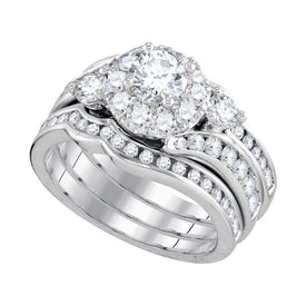 Exquisite Brilliance: 14kt White Gold Round Diamond 3-Piece Bridal Wedding Ring Band Set - Top View