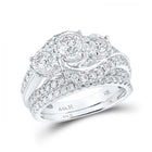 Captivating Brilliance: 14kt White Gold Round Diamond 3-Stone Bridal Wedding Ring Set 2 Cttw - Top View