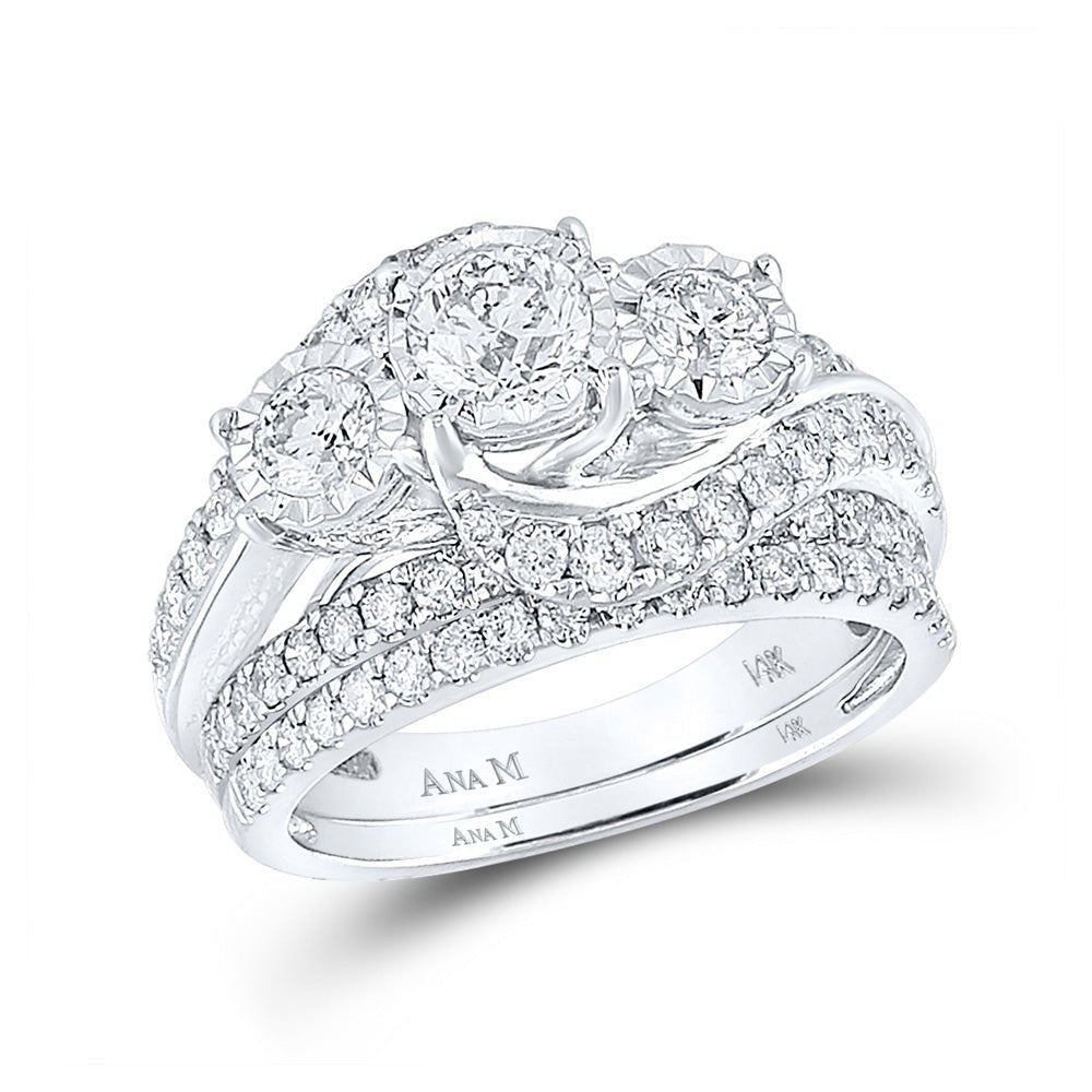 Wedding Collection | 14kt White Gold Round Diamond 3-Stone Bridal Wedding Ring Set 2 Cttw | Splendid Jewellery GND