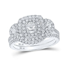 Load image into Gallery viewer, Radiant Love: 14kt White Gold Diamond Halo Bridal Wedding Ring Band Set - Top View
