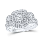 Radiant Love: 14kt White Gold Diamond Halo Bridal Wedding Ring Band Set - Top View