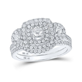 Radiant Love: 14kt White Gold Diamond Halo Bridal Wedding Ring Band Set - Top View
