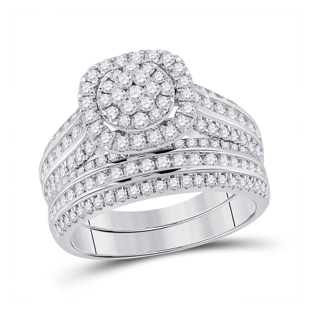 Wedding Collection | 14kt White Gold Round Diamond Bridal Wedding Ring Band Set 1-1/2 Cttw | Splendid Jewellery GND