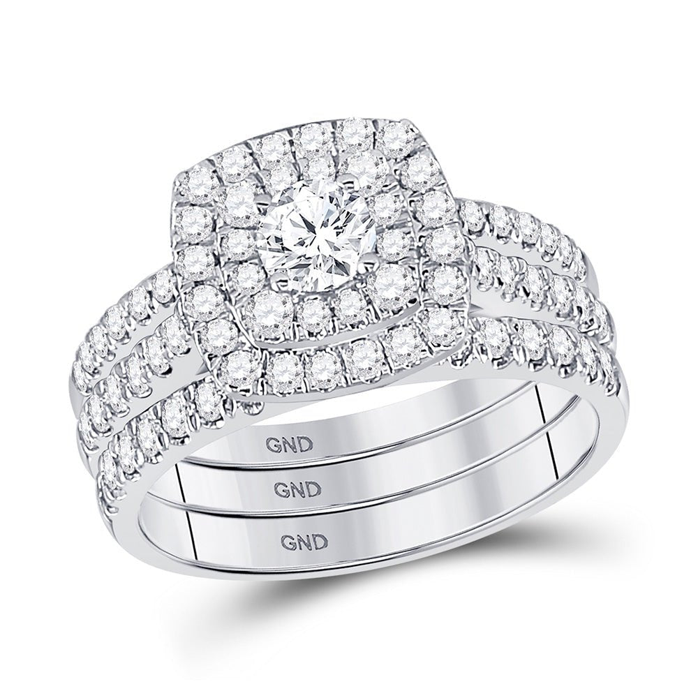 Wedding Collection | 14kt White Gold Round Diamond Bridal Wedding Ring Band Set 1-1/2 Cttw | Splendid Jewellery GND