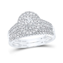 Load image into Gallery viewer, Eternal Love 14kt White Gold Diamond Halo Bridal Wedding Ring Set - Top View