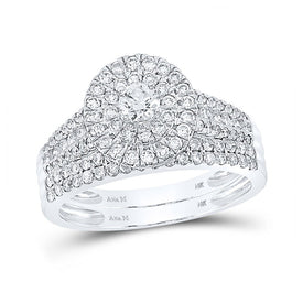 Eternal Love 14kt White Gold Diamond Halo Bridal Wedding Ring Set - Top View
