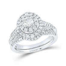 Load image into Gallery viewer, Sparkling Love: 14kt White Gold Round Diamond Bridal Wedding Ring Band Set 1 Cttw - Top View