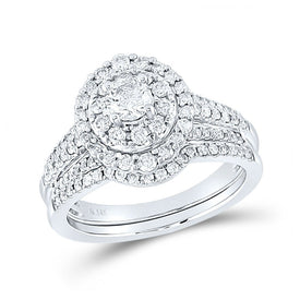 Sparkling Love: 14kt White Gold Round Diamond Bridal Wedding Ring Band Set 1 Cttw - Top View