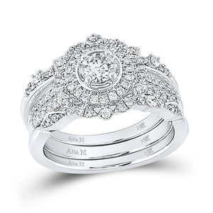 Wedding Collection | 14kt White Gold Round Diamond Bridal Wedding Ring Band Set 1 Cttw | Splendid Jewellery GND