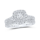 Eternal Brilliance 14kt White Gold Round Diamond Bridal Wedding Ring Band Set - Top View