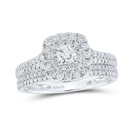 Eternal Brilliance 14kt White Gold Round Diamond Bridal Wedding Ring Band Set - Top View