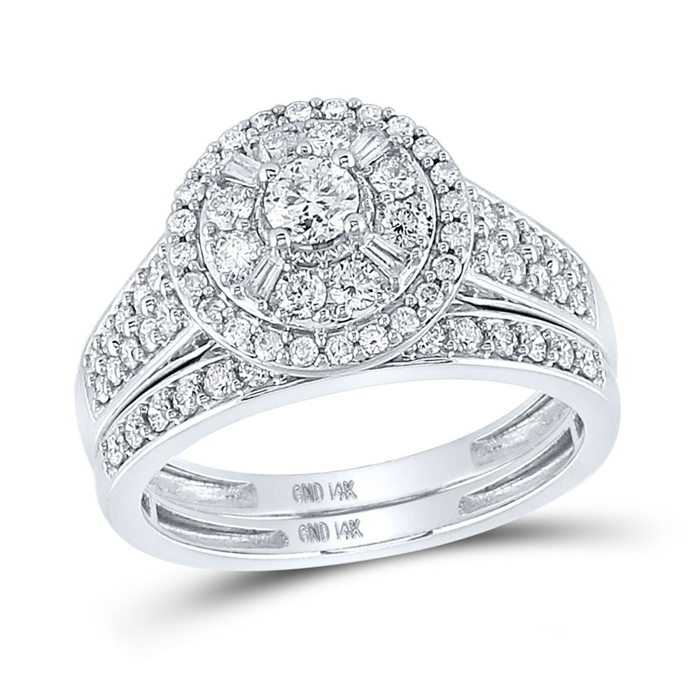 Wedding Collection | 14kt White Gold Round Diamond Bridal Wedding Ring Band Set 1 Cttw | Splendid Jewellery GND