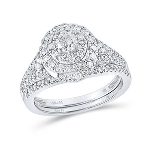 Wedding Collection | 14kt White Gold Round Diamond Bridal Wedding Ring Band Set 1 Cttw | Splendid Jewellery GND