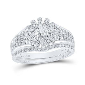 14kt White Gold Radiant Love Diamond Bridal Wedding Ring Set - Top View