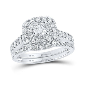 Eternal Love 14kt White Gold Diamond and Sapphire Wedding Ring Set - Top View