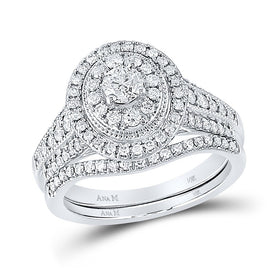 Radiant Love: 14kt White Gold Diamond Bridal Wedding Ring Band Set - Top View