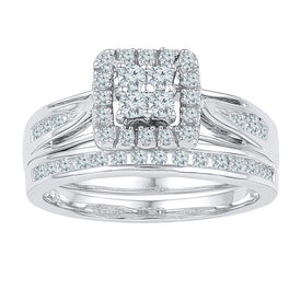 Eternal Love 14kt White Gold Diamond Bridal Wedding Ring Band Set - Top View