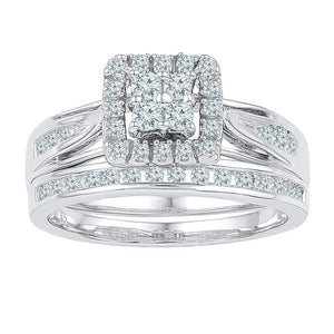 Wedding Collection | 14kt White Gold Round Diamond Bridal Wedding Ring Band Set 1/2 Cttw | Splendid Jewellery GND
