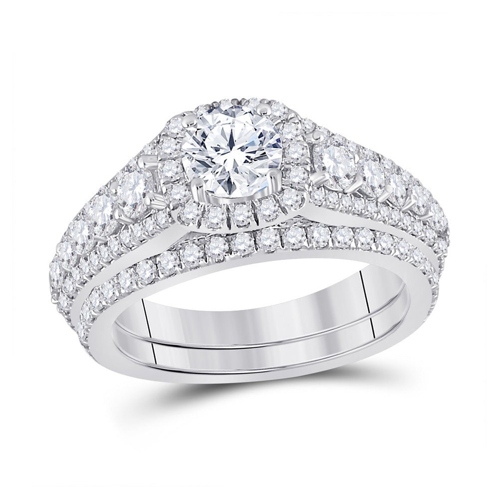 Wedding Collection | 14kt White Gold Round Diamond Bridal Wedding Ring Band Set 2-1/3 Cttw | Splendid Jewellery GND