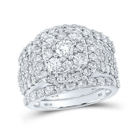Radiant Love: 14kt White Gold Round Diamond Bridal Wedding Ring Band Set 3-3/4 Cttw - Top View