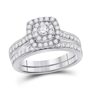 Wedding Collection | 14kt White Gold Round Diamond Bridal Wedding Ring Band Set 3/4 Cttw | Splendid Jewellery GND