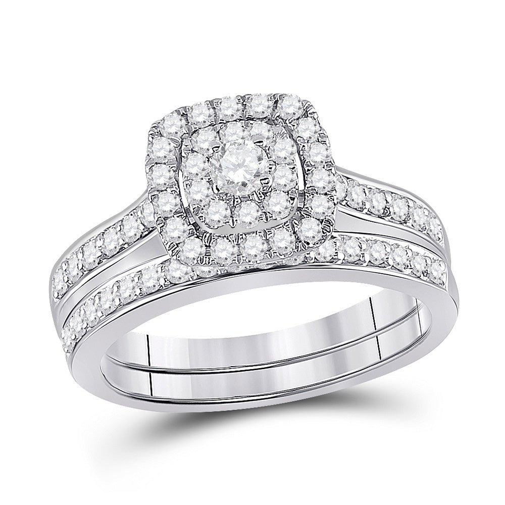 Wedding Collection | 14kt White Gold Round Diamond Bridal Wedding Ring Band Set 3/4 Cttw | Splendid Jewellery GND