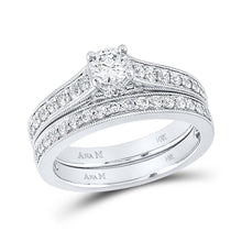 Load image into Gallery viewer, Eternal Brilliance: 14kt White Gold Round Diamond Bridal Wedding Ring Band Set - Top View