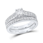 Eternal Brilliance: 14kt White Gold Round Diamond Bridal Wedding Ring Band Set - Top View