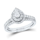 Radiant Love: 14kt White Gold Diamond Bridal Wedding Ring Band Set - Top View