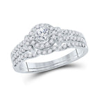 Eternal Love 14kt White Gold Halo Diamond Bridal Wedding Ring Band Set - Top View