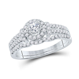 Eternal Love 14kt White Gold Halo Diamond Bridal Wedding Ring Band Set - Top View