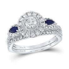 Load image into Gallery viewer, Eternal Love 14kt White Gold Diamond and Sapphire Bridal Wedding Ring Set - Top View