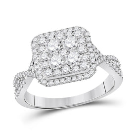 Radiant Love: 14kt White Gold Diamond Cluster Bridal Wedding Engagement Ring - Top View