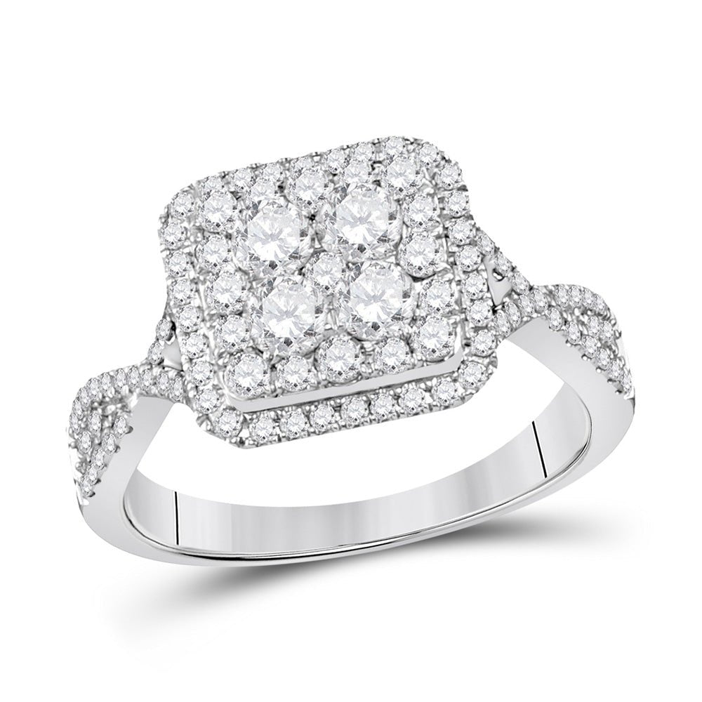 Wedding Collection | 14kt White Gold Round Diamond Cluster Bridal Wedding Engagement Ring 1 Cttw | Splendid Jewellery GND