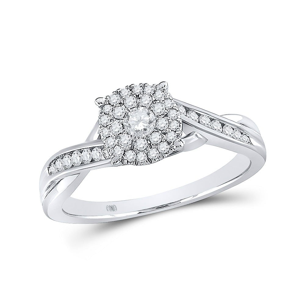 Wedding Collection | 14kt White Gold Round Diamond Cluster Bridal Wedding Engagement Ring 1/3 Cttw | Splendid Jewellery GND