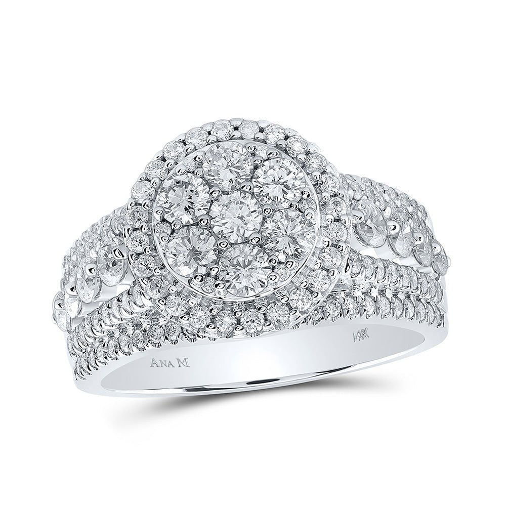 Wedding Collection | 14kt White Gold Round Diamond Cluster Bridal Wedding Engagement Ring 2 Cttw | Splendid Jewellery GND