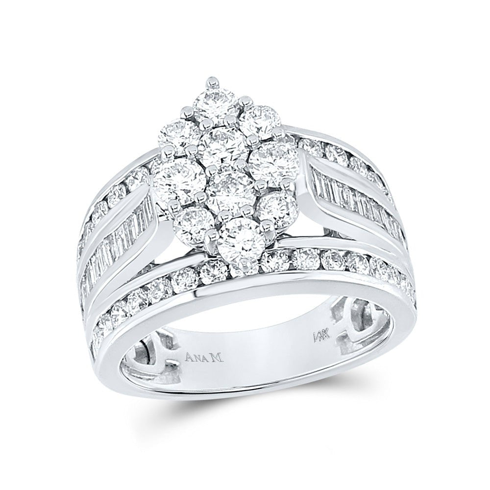 Wedding Collection | 14kt White Gold Round Diamond Cluster Bridal Wedding Engagement Ring 2 Cttw | Splendid Jewellery GND