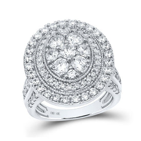 Captivating Brilliance: 14kt White Gold Round Diamond Cluster Bridal Wedding Engagement Ring 3 Cttw - Top View