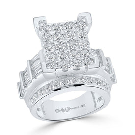 Radiant Love: 14kt White Gold Diamond Cluster Bridal Wedding Engagement Ring - Top View