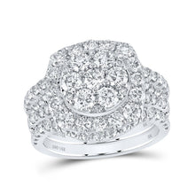 Load image into Gallery viewer, 14kt White Gold Sparkling Diamond Cluster Bridal Wedding Ring Band Set 3 Cttw - Top View