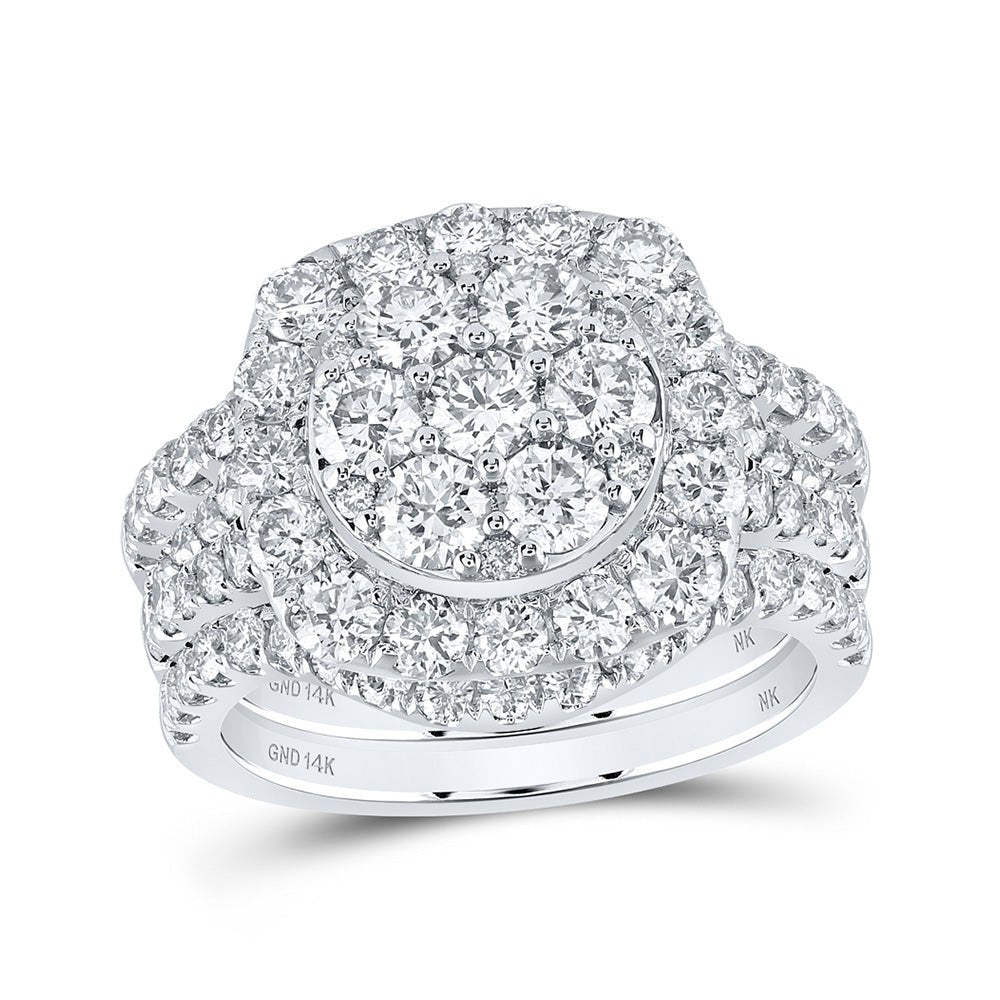Wedding Collection | 14kt White Gold Round Diamond Cluster Bridal Wedding Ring Band Set 3 Cttw | Splendid Jewellery GND