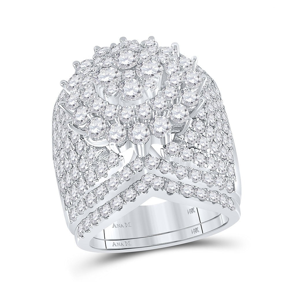 Wedding Collection | 14kt White Gold Round Diamond Cluster Bridal Wedding Ring Band Set 5 Cttw | Splendid Jewellery GND
