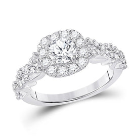 Radiant Halo Brilliance - 14kt White Gold Round Diamond Bridal Wedding Ring 1-1/2 Cttw - Top View
