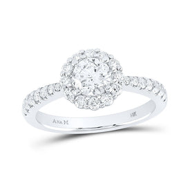 Enchanting Brilliance: 14kt White Gold Round Diamond Halo Bridal Wedding Engagement Ring 1-1/5 Cttw - Top View