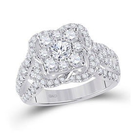 Radiant Love: 14kt White Gold Diamond Halo Bridal Wedding Engagement Ring - Top View