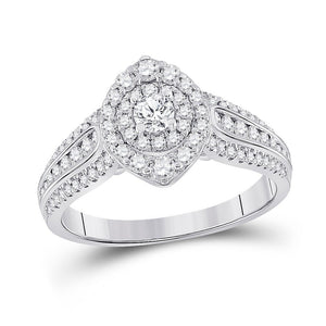 Wedding Collection | 14kt White Gold Round Diamond Halo Bridal Wedding Engagement Ring 1 Cttw | Splendid Jewellery GND